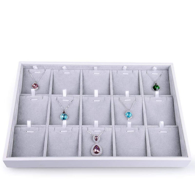 Oirlv Velvet Jewelry Organizer Trays Stackable Showcase Jewelry Display Storage Tray (15 Grids Insert) - Image 1